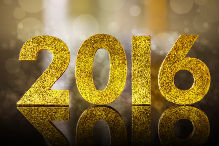 Golden glittering 2016 text with bokeh background, celebrating New Year 2016, presented as a 4K Ultra HD PC desktop wallpaper and background.