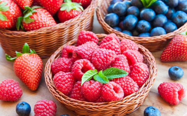 Food Berry Raspberry Blueberry Strawberry Basket HD Wallpaper | Background Image