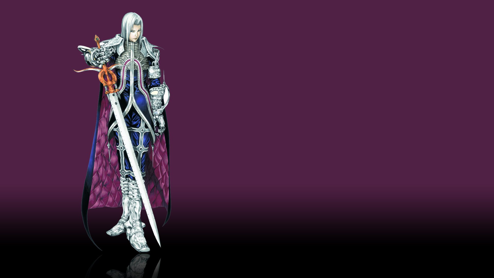 HD PC desktop wallpaper and background of the video game Castlevania III: Dracula's Curse — silver‑haired armored warrior in a purple cape holding a long white sword against a dark purple gradient.