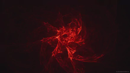 Abstract red fractal bloom on a dark canvas, vivid swirling tendrils forming a fiery pattern for an HD PC desktop wallpaper background.