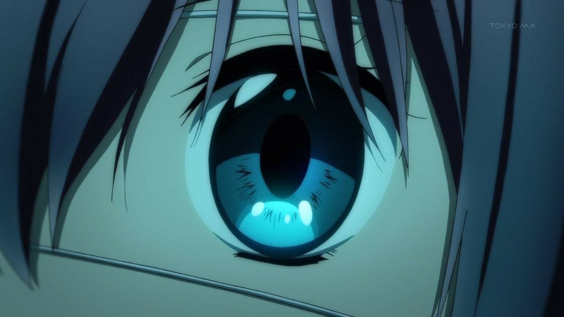 Close-up of a detailed blue eye from the anime Love Chunibyo & Other Delusions, presented as an HD PC desktop wallpaper and background.