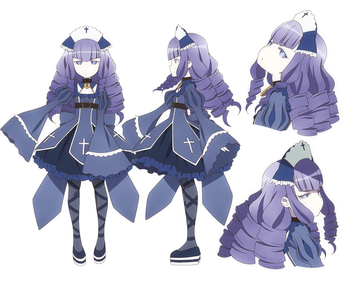 HD PC desktop wallpaper featuring Lapis Lazuli from the anime AntiMagic Academy 35th Test Platoon in various poses with her signature purple hair and dark uniform.