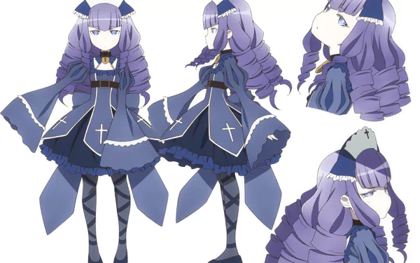 HD PC desktop wallpaper featuring Lapis Lazuli from the anime AntiMagic Academy 35th Test Platoon in various poses with her signature purple hair and dark uniform.