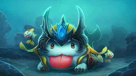 HD PC desktop wallpaper featuring Poro and Nami from League of Legends in an underwater scene, showcasing the game's vibrant video game art style.