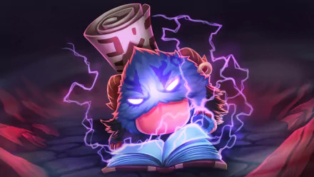 HD desktop wallpaper featuring Poro and Ryze from League of Legends, showcasing Ryze casting a spell with electric energy surrounding the Poro.