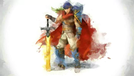 HD PC desktop wallpaper featuring Marth from Fire Emblem as seen in Super Smash Bros. for Nintendo 3DS and Wii U, with a dynamic watercolor effect.