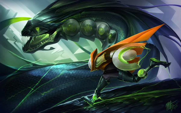 HD sci-fi desktop wallpaper depicting a fierce battle between a mechanical dragon and a snake-like creature in a dynamic, futuristic setting.
