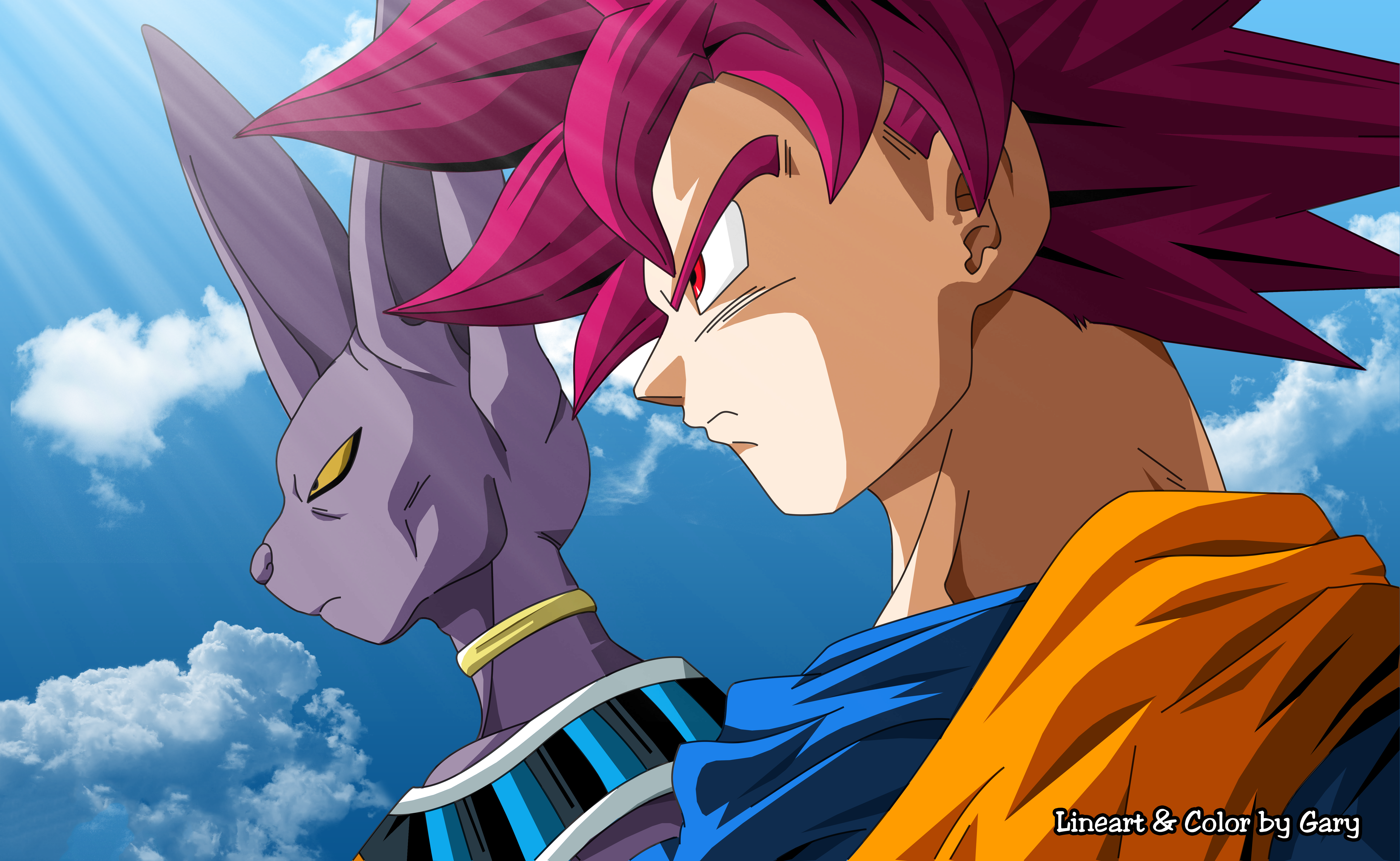 Beerus and Goku SSJ God by Gary Arturo