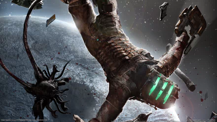 HD PC desktop wallpaper featuring Isaac Clarke from the video game Dead Space floating in space, with a necromorph creature nearby.