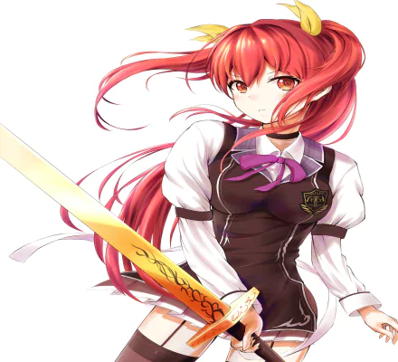 Stella Vermillion from Chivalry of a Failed Knight is depicted with striking red hair and a sword, captured in a vibrant HD anime wallpaper.