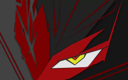 Close-up of a stylized eye from Kill La Kill anime, rendered in striking red, black, and yellow tones, designed as a 4K Ultra HD PC desktop wallpaper.