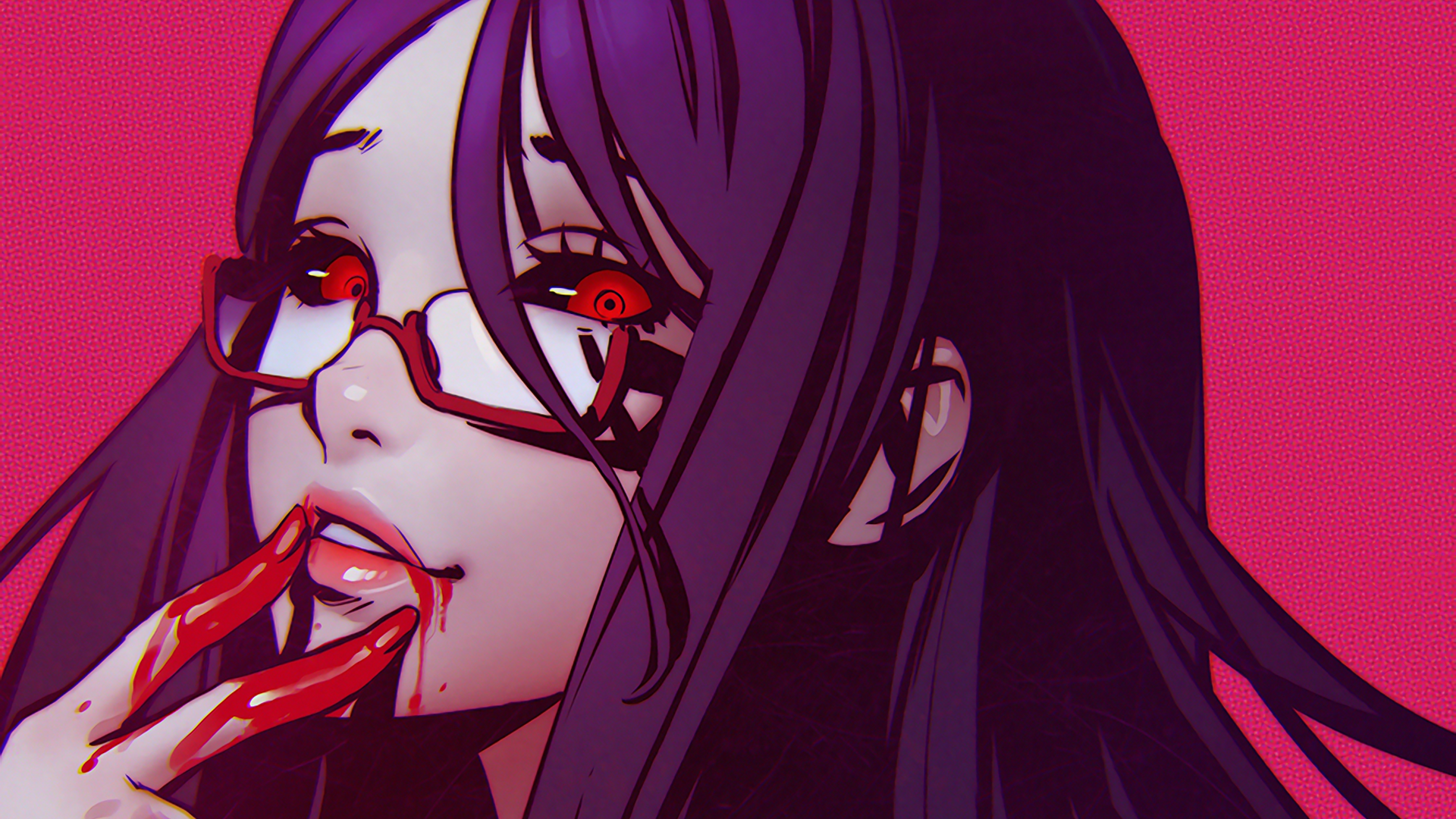Download Blood Purple Hair Smile Glasses Red Eyes Rize Kamishiro Anime Tokyo Ghoul  HD Wallpaper by Ilya Kuvshinov