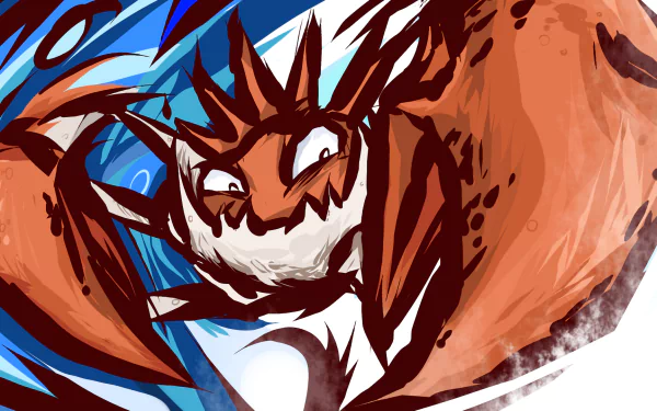 A vibrant HD desktop wallpaper featuring Kingler, the Pokémon, set against a dynamic blue background, showcasing its distinctive design in an animated style.