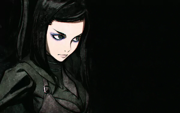 HD anime desktop wallpaper featuring a dark, intense character from Ergo Proxy against a black background.