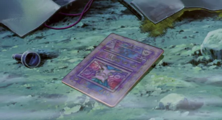 HD desktop wallpaper featuring a Pokémon card of Mew from Pokémon: The Movie 2000, blending anime style with collectible card design.