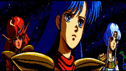 HD PC desktop wallpaper featuring characters from the video game Valis III, showcasing detailed anime-style art with vibrant colors against a dark background.