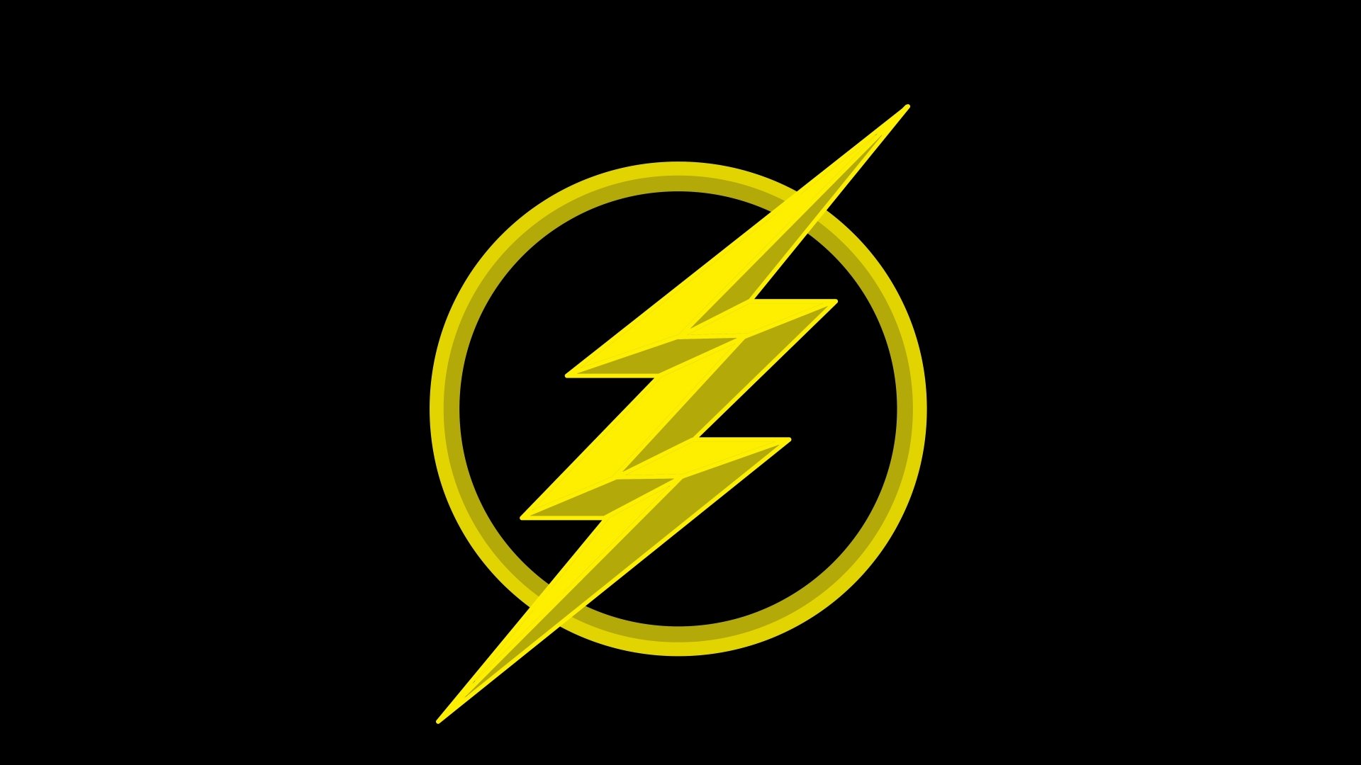 A vibrant yellow lightning bolt logo from DC Comics' Flash set against a black background. This 8K Ultra HD wallpaper showcases iconic comic imagery.