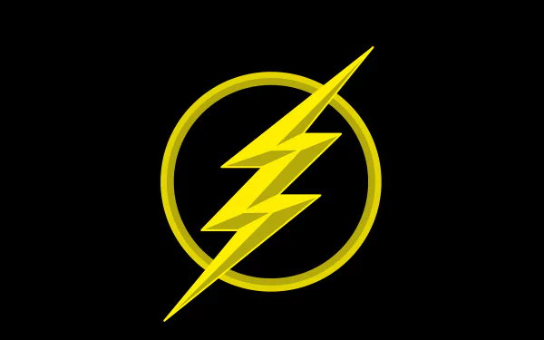 A vibrant yellow lightning bolt logo from DC Comics' Flash set against a black background. This 8K Ultra HD wallpaper showcases iconic comic imagery.