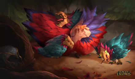 HD PC desktop wallpaper featuring a vibrant, detailed illustration of a mythical multi-headed bird from the video game League of Legends.