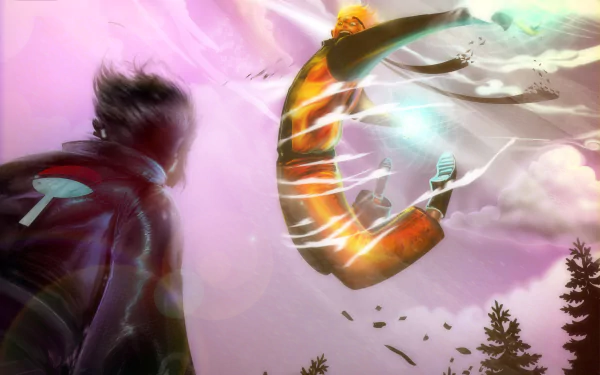 High-definition wallpaper featuring Sasuke Uchiha and Naruto Uzumaki in a dynamic anime scene, showcasing their iconic battle from the Naruto series.