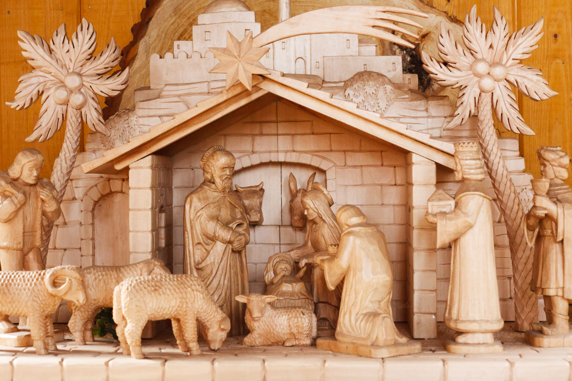 Carved Wooden Christmas Nativity Scene by Vera Kratochvil
