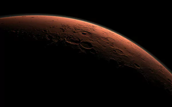HD sci-fi desktop wallpaper showing a detailed cratered surface of Mars with its reddish hue, blending lunar and Martian landscape features.