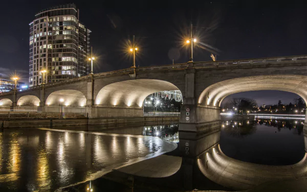 reflection water bridge light night canal Canada Ottawa Rideau Canal man made Bank Street Bridge HD Desktop Wallpaper | Background Image