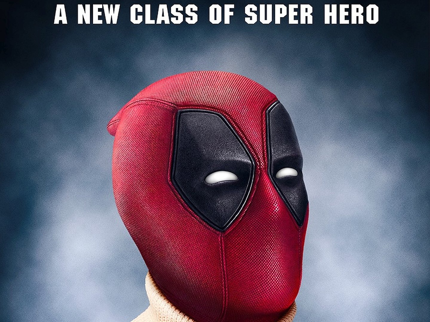 HD desktop wallpaper featuring Deadpool's iconic red and black mask against a misty backdrop, capturing the essence of the beloved movie character.