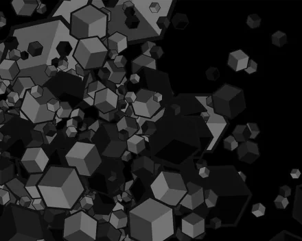 Abstract polygonal field of dark gray cubes and squares floating in black space — HD PC desktop wallpaper and background.