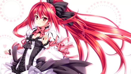 HD anime desktop wallpaper featuring a character from Shinkyoku Soukai Polyphonica with long red hair and a detailed black and white outfit against a soft, light background.