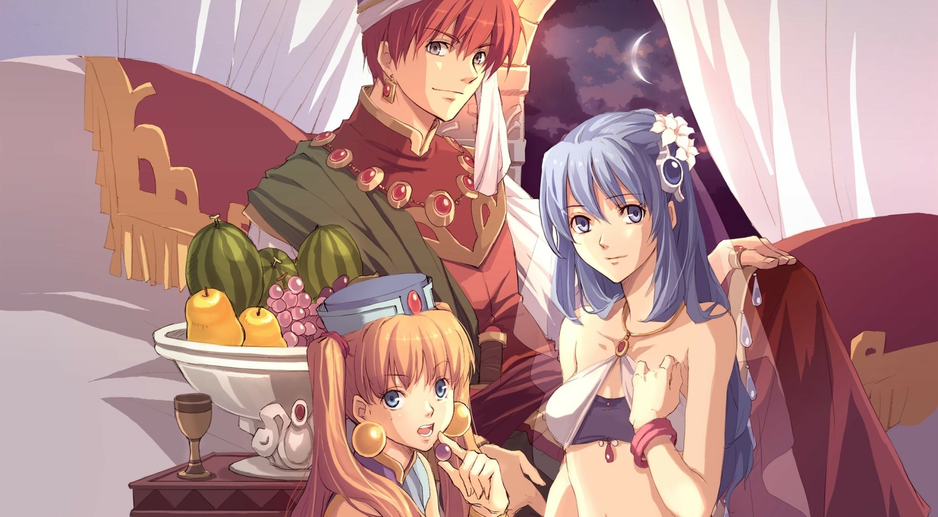 HD PC desktop wallpaper featuring characters from the video game Ys Seven in a detailed, vibrant anime-style setting.