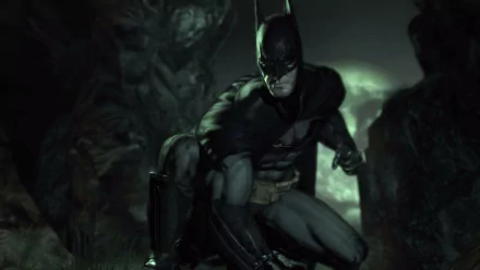 HD PC desktop wallpaper featuring Batman in a dark, intense scene from the video game Batman: Arkham Asylum.