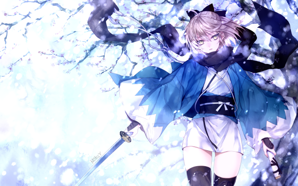 Anime Fate/Grand Order Fate Series Saber Okita Souji Weapon Sword Katana Thigh Highs HD Wallpaper | Background Image