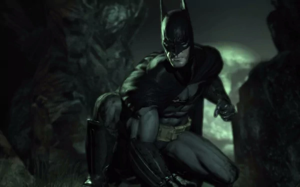 HD PC desktop wallpaper featuring Batman in a dark, intense scene from the video game Batman: Arkham Asylum.