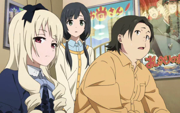 HD desktop wallpaper featuring characters from the anime Shirobako in an office setting.