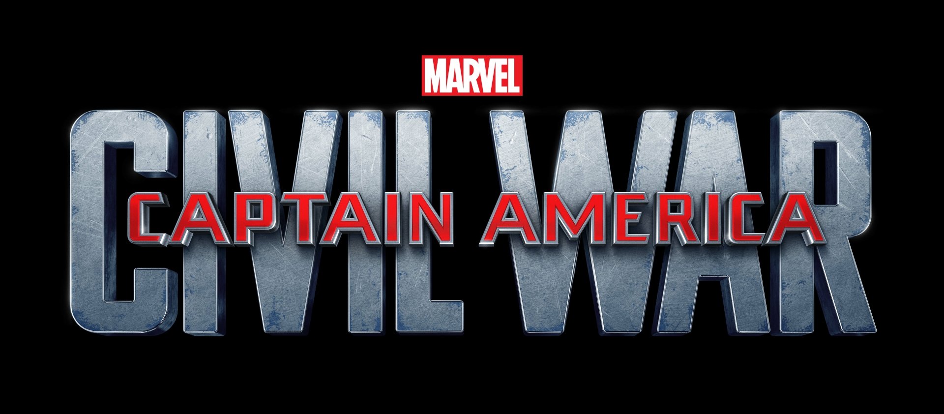 HD wallpaper featuring the title logo of Captain America: Civil War, showcasing the iconic Marvel branding with bold, metallic lettering on a sleek black background.