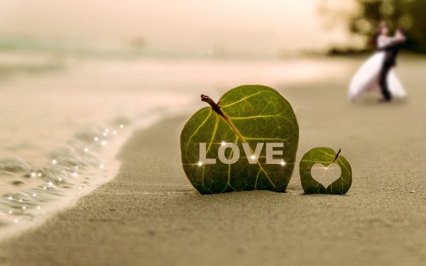 Artistic Love Leaf Beach Sand Heart Romantic HD Wallpaper | Background Image