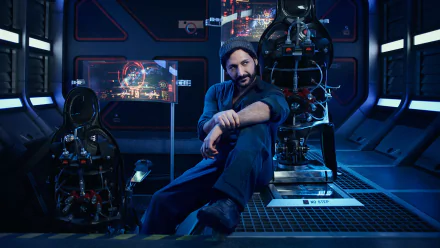 Cas Anvar as Alex Kamal from the TV show The Expanse in a futuristic, high-tech spaceship setting, featured in an HD PC desktop wallpaper.