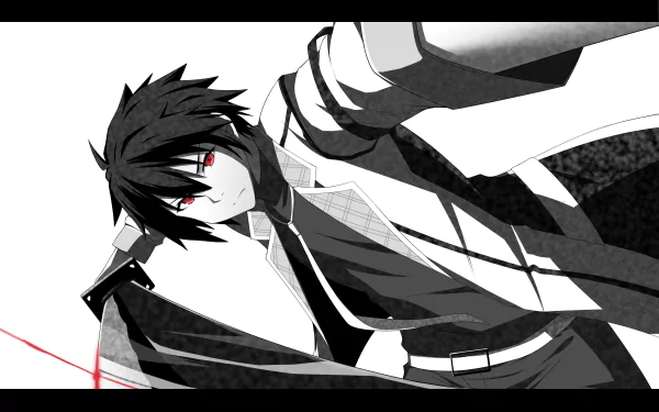 HD wallpaper featuring Ikki Kurogane from the anime Chivalry of a Failed Knight, showcasing his dynamic pose and striking red eyes against a monochrome background.
