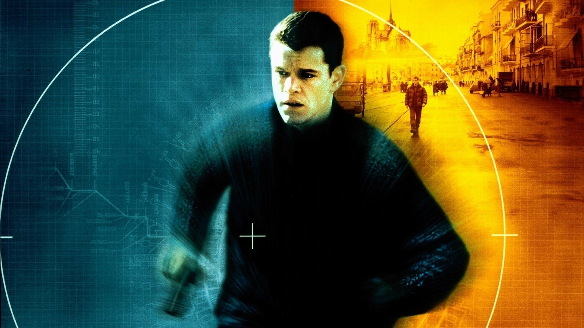 HD PC desktop wallpaper featuring a dynamic image from the movie The Bourne Identity, highlighting the intense, action-packed atmosphere of the film.