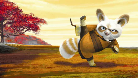 A dynamic image of Shifu from Kung Fu Panda, showcasing his martial arts prowess against a vibrant landscape. This HD wallpaper captures the essence of the beloved movie.