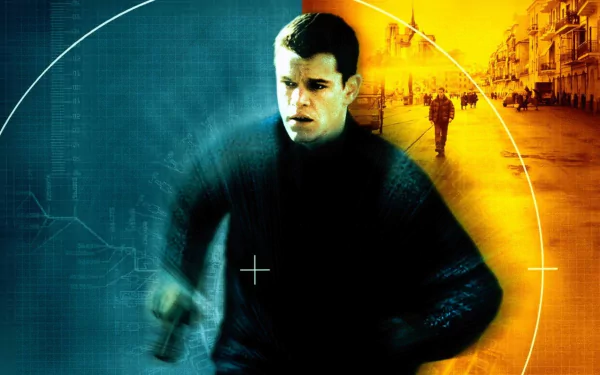 HD PC desktop wallpaper featuring a dynamic image from the movie The Bourne Identity, highlighting the intense, action-packed atmosphere of the film.