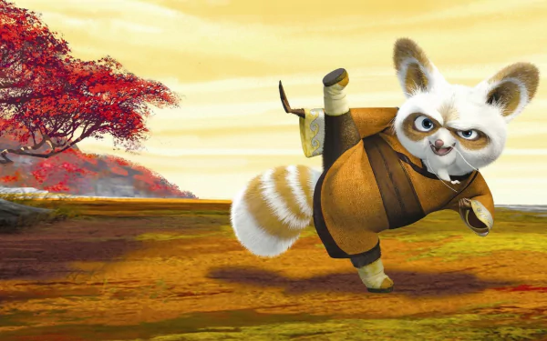 A dynamic image of Shifu from Kung Fu Panda, showcasing his martial arts prowess against a vibrant landscape. This HD wallpaper captures the essence of the beloved movie.