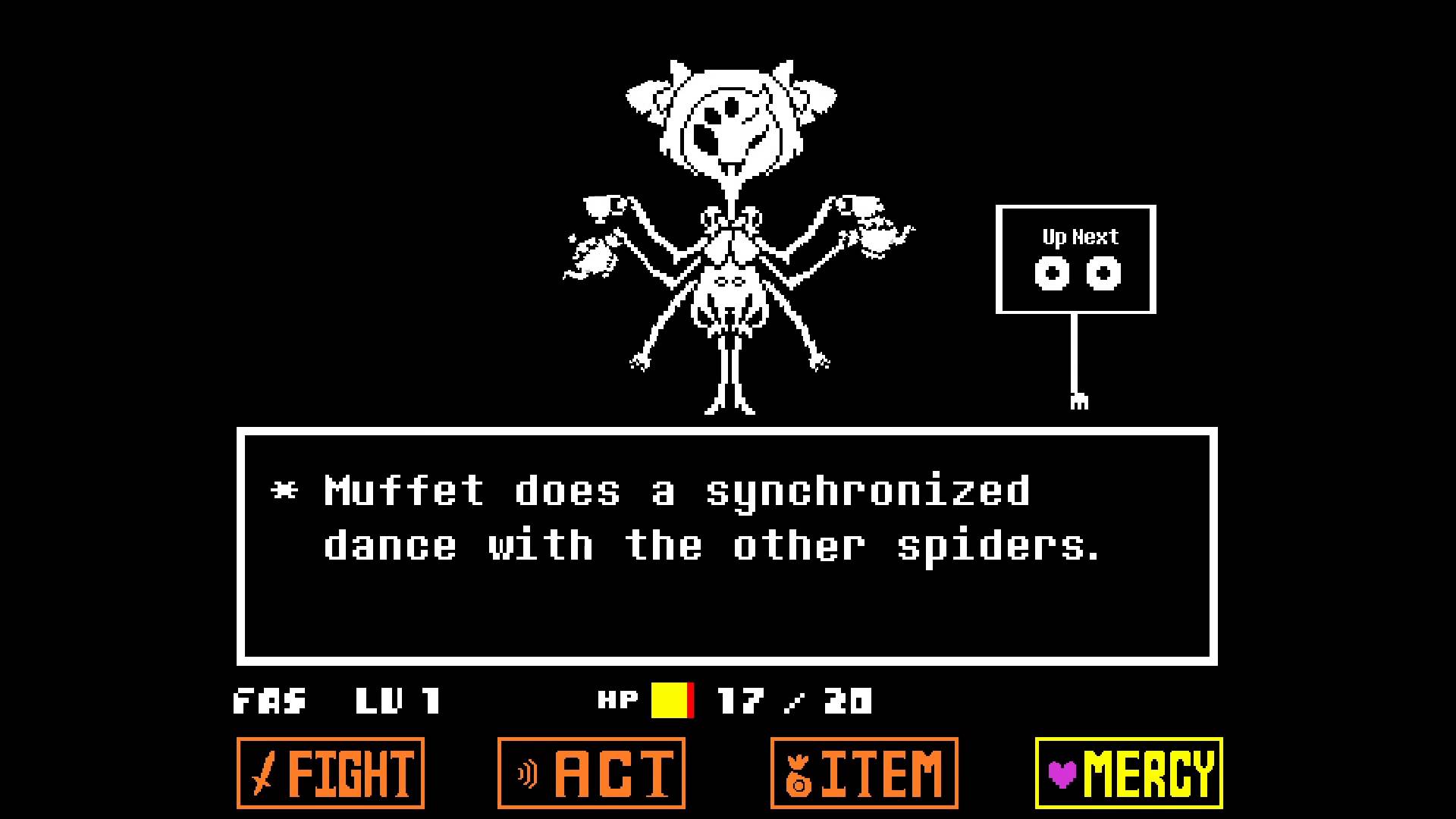 HD desktop wallpaper featuring Muffet from Undertale, showcased in a classic game battle scene doing a synchronized dance.