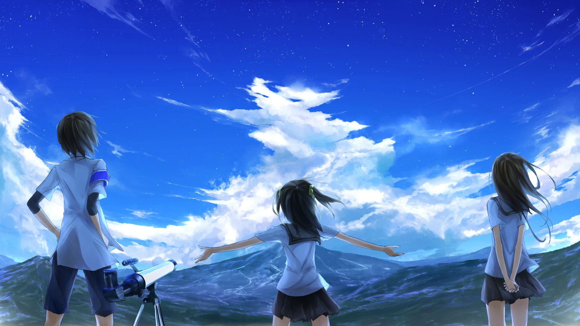 Download Mountain Sky Cloud Black Hair Long Hair Short Hair Twintails ...