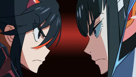 HD PC wallpaper featuring intense close-up of Satsuki Kiryūin and Ryūko Matoi from the anime Kill La Kill, showcasing their fierce rivalry.