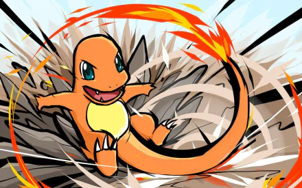 HD desktop wallpaper featuring Charmander from Pokémon, depicted with dynamic, fiery background graphics.