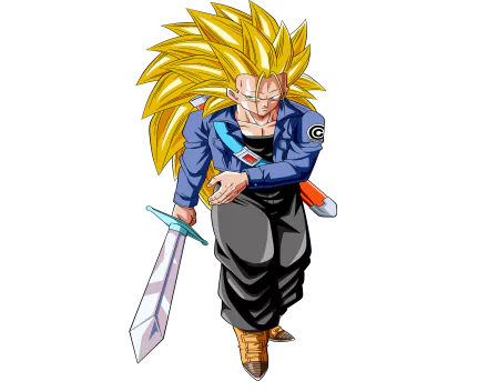 Trunks from Dragon Ball Z, portrayed in vibrant 4K Ultra HD, wields a sword and showcases his iconic spiky hair, capturing the essence of this popular anime character.