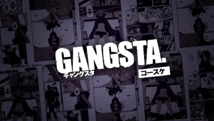 A stylish HD desktop wallpaper featuring the title GANGSTA. in bold, with an artistic background of manga-style panels, capturing the essence of anime culture.