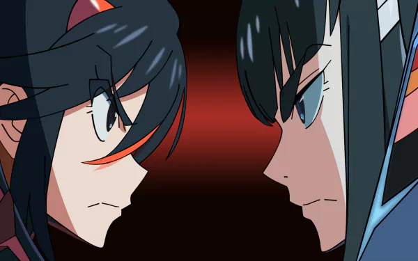 HD PC wallpaper featuring intense close-up of Satsuki Kiryūin and Ryūko Matoi from the anime Kill La Kill, showcasing their fierce rivalry.
